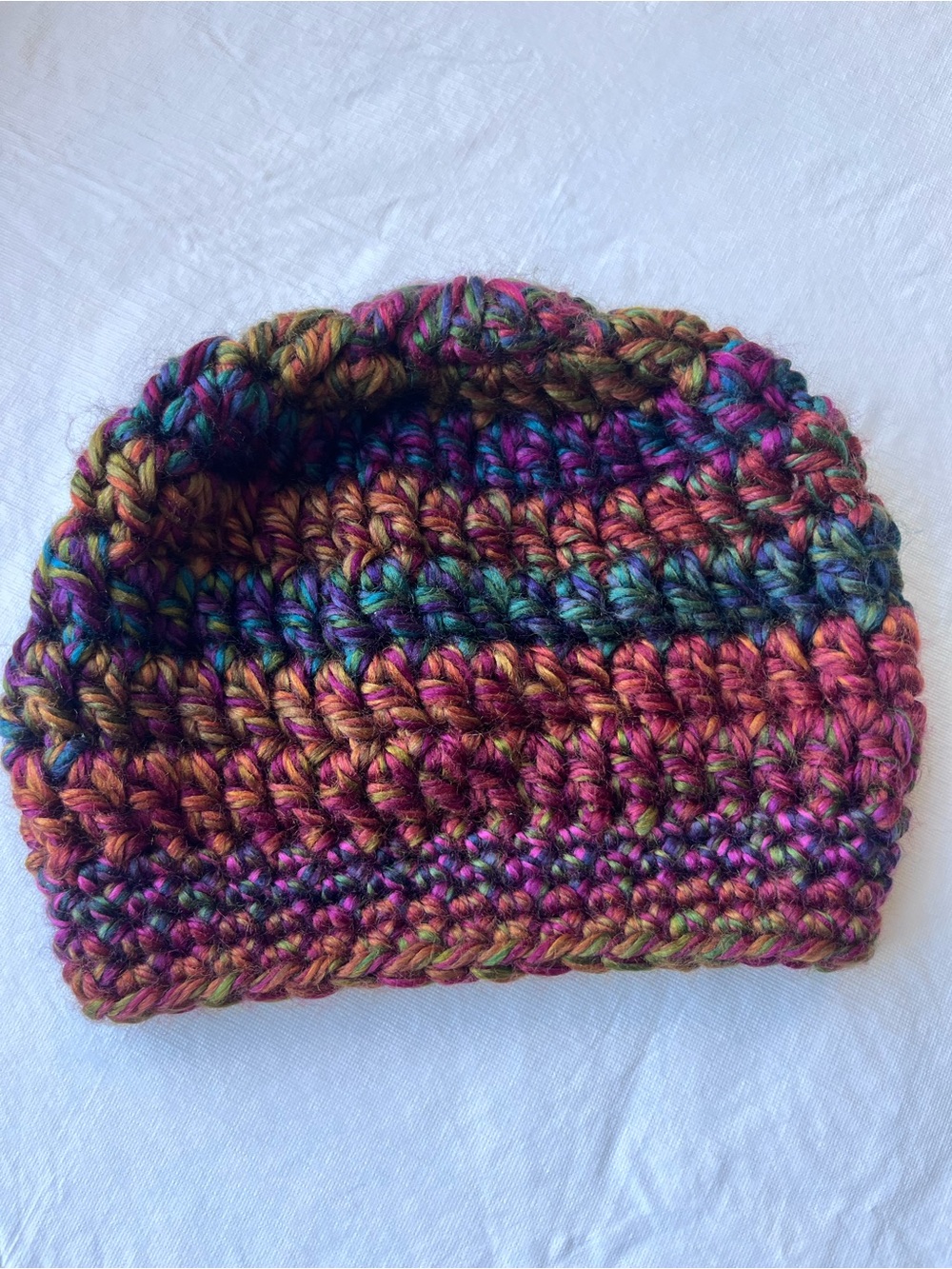 Handmade Crochet Beanie Hat Multi Colored